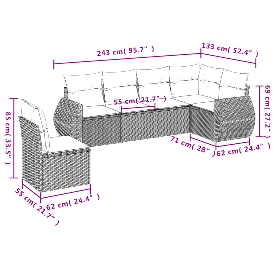 6-Delige Loungeset Met Kussens Poly Rattan Zwart
