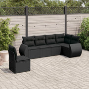 6-piece Lounge Set with cushions poly rattan black