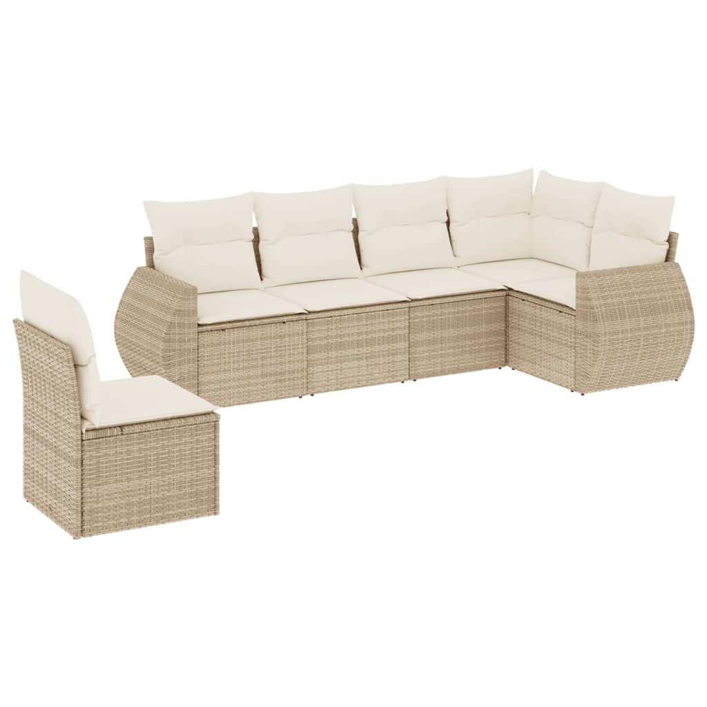 6-Delige Loungeset Met Kussens Poly Rattan Beige