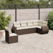 6-piece Lounge Set with Cushions Poly Rattan Brown