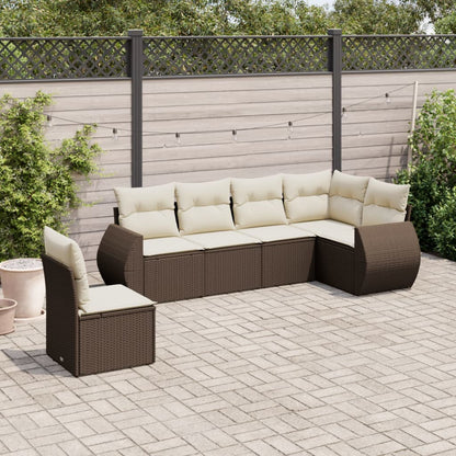 6-delige Loungeset met kussens poly rattan bruin