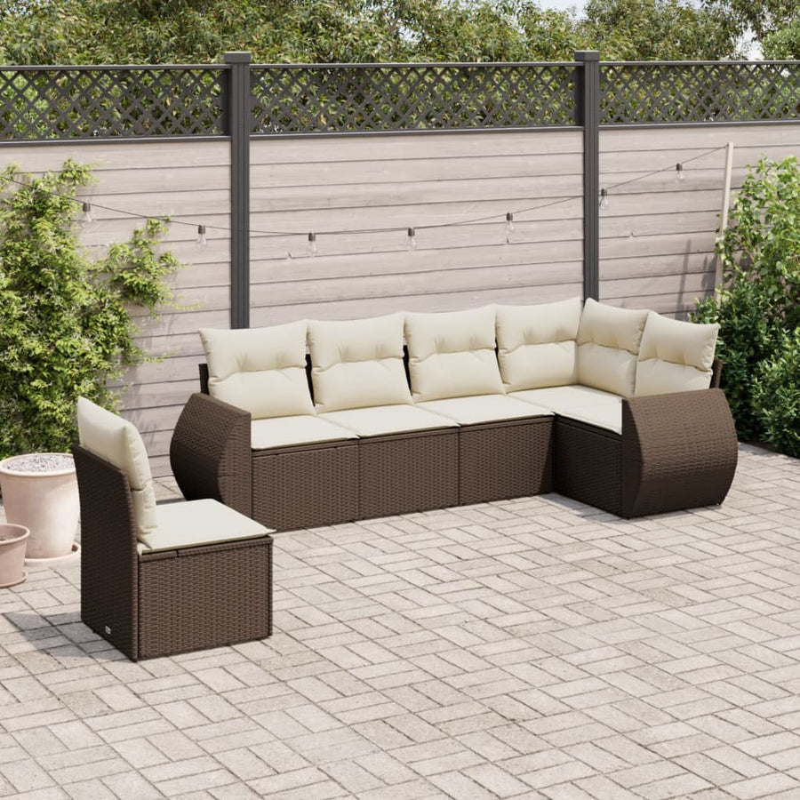 6-delige Loungeset met kussens poly rattan bruin