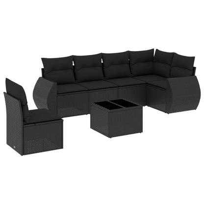 7-Delige Loungeset Met Kussens Poly Rattan Zwart