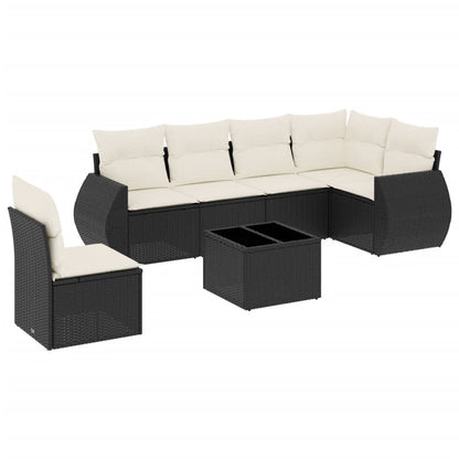 7-Delige Loungeset Met Kussens Poly Rattan Zwart