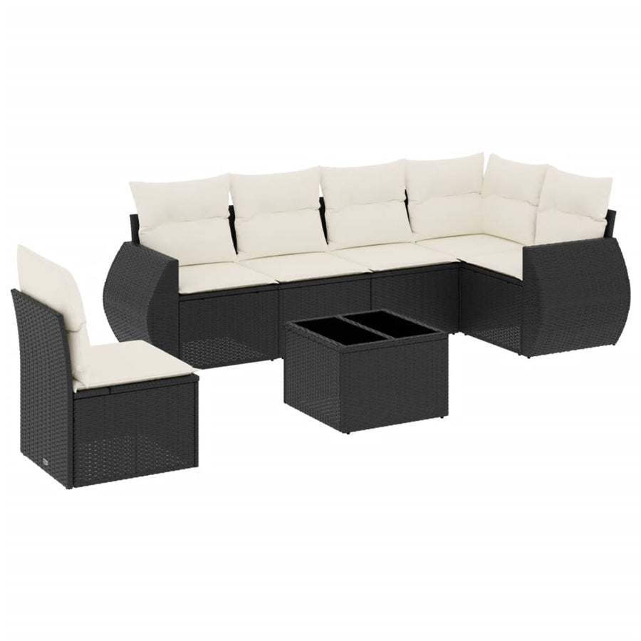 7-Delige Loungeset Met Kussens Poly Rattan Zwart