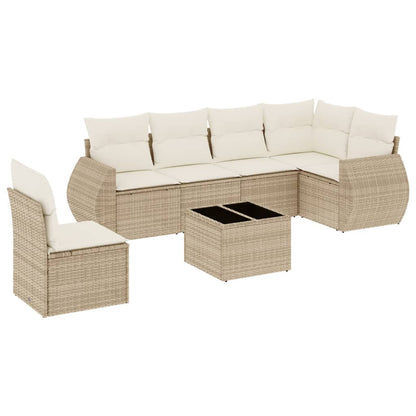 7-Delige Loungeset Met Kussens Poly Rattan Beige