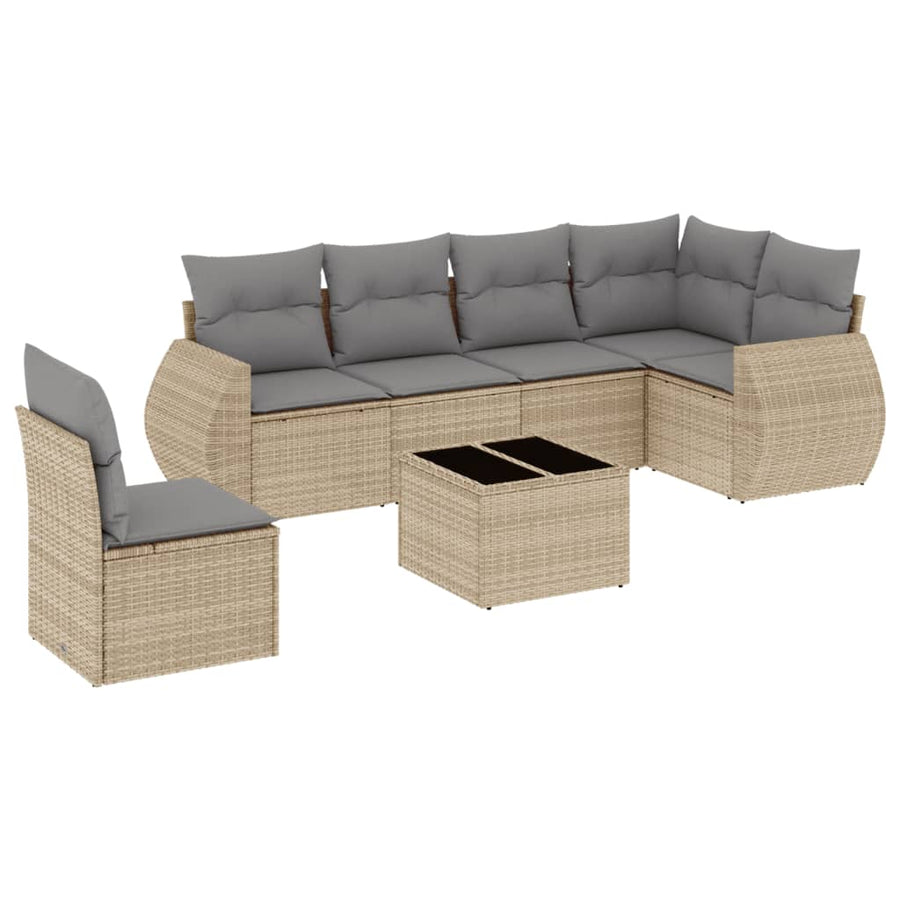 7-Delige Loungeset Met Kussens Poly Rattan Beige