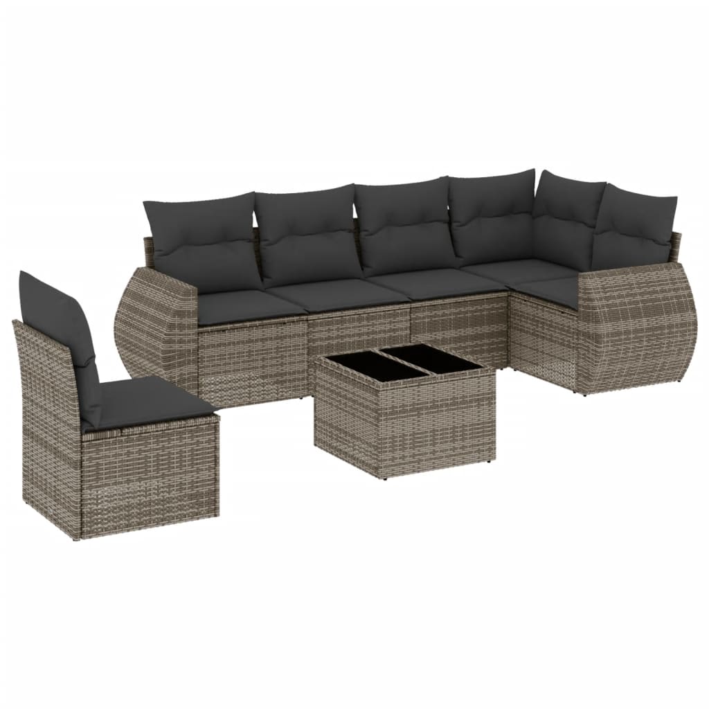 7-Delige Loungeset Met Kussens Poly Rattan Grijs