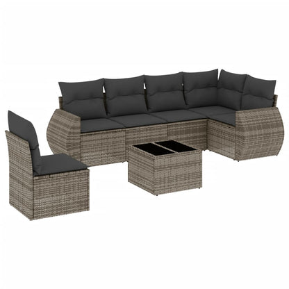 7-Delige Loungeset Met Kussens Poly Rattan Grijs