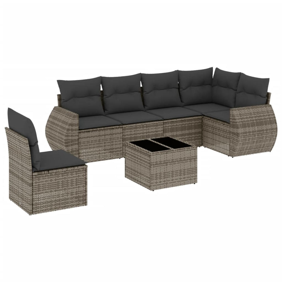 7-Delige Loungeset Met Kussens Poly Rattan Grijs