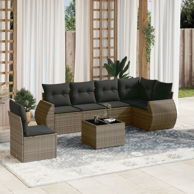 7-Delige Loungeset Met Kussens Poly Rattan Grijs