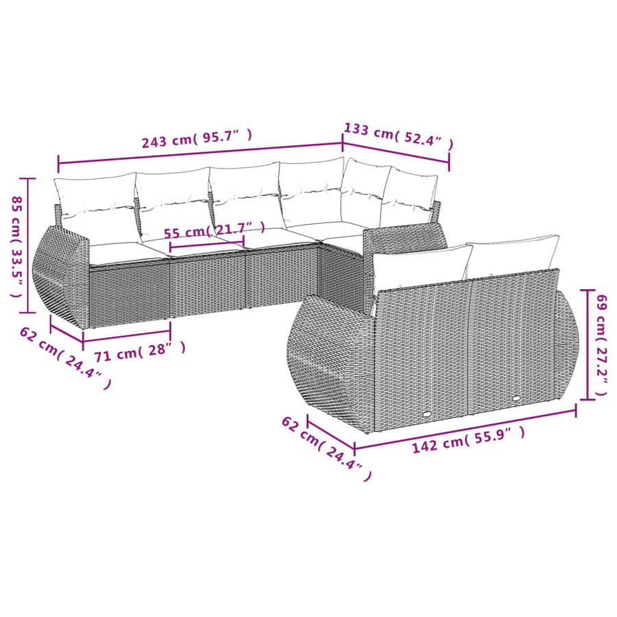7-Delige Loungeset Met Kussens Poly Rattan Zwart