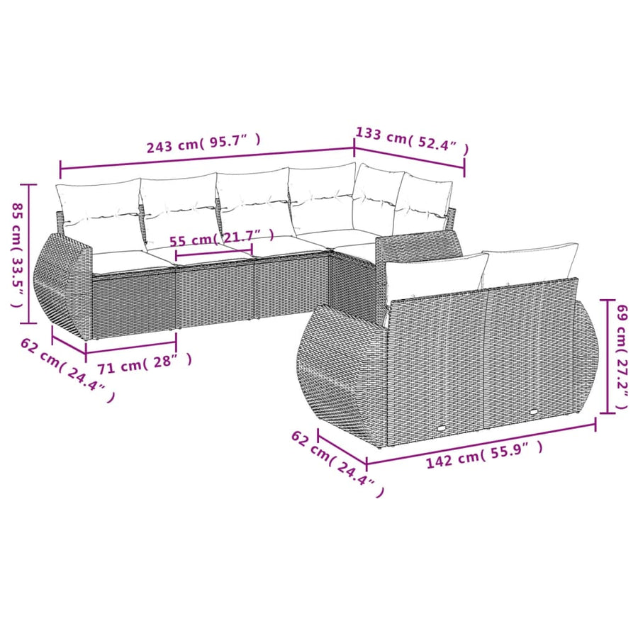 7-Delige Loungeset Met Kussens Poly Rattan Beige