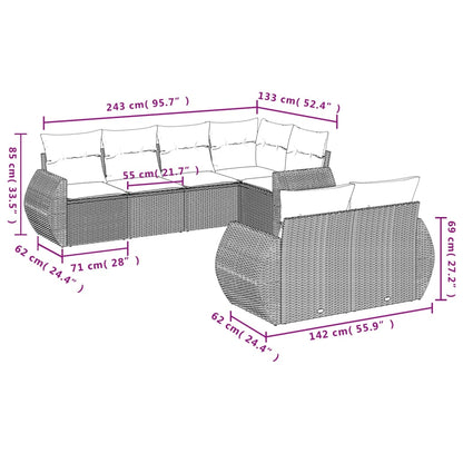 7-Delige Loungeset Met Kussens Poly Rattan Grijs