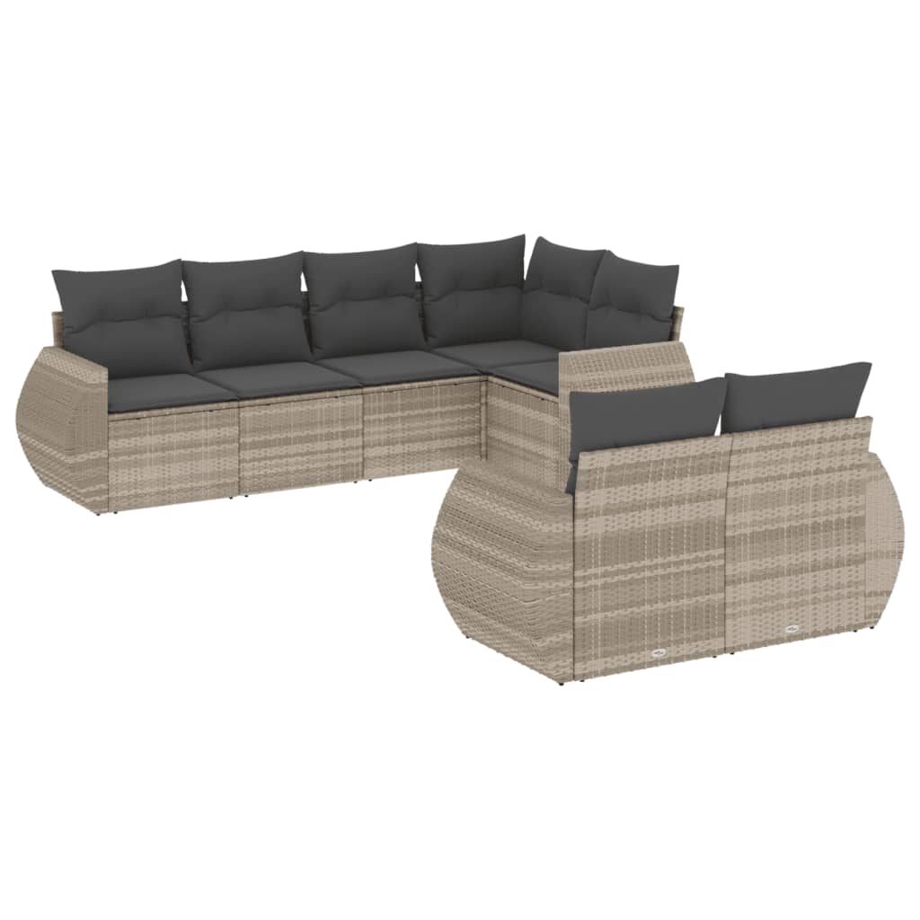 7-delige Loungeset met kussens poly rattan lichtgrijs