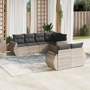 Loungeset 7-delig poly rattan lichtgrijs