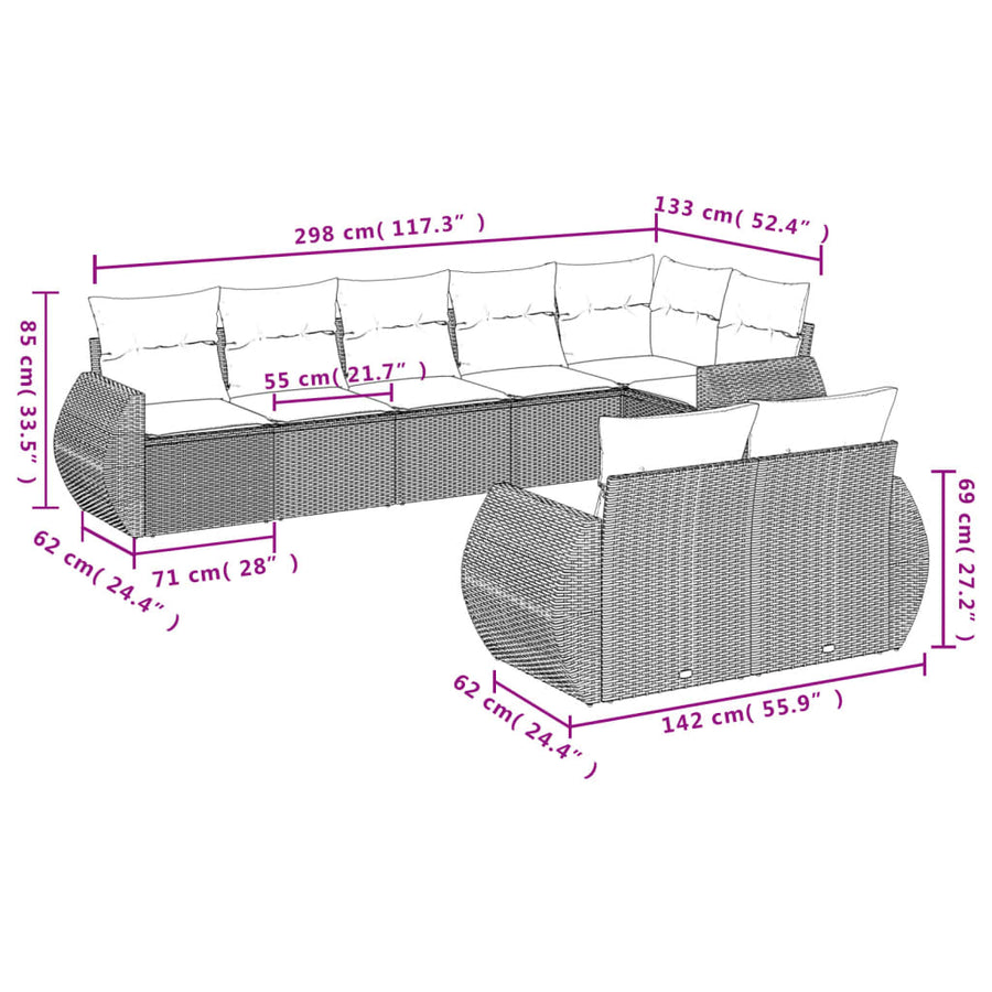 8-Delige Loungeset Met Kussens Poly Rattan Beige