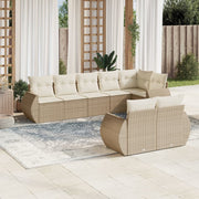 Loungeset 8-delig poly rattan beige met opbergruimte