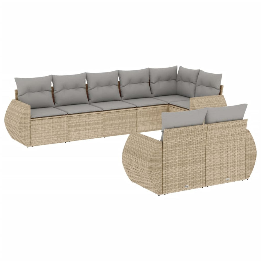 8-Delige Loungeset Met Kussens Poly Rattan Beige
