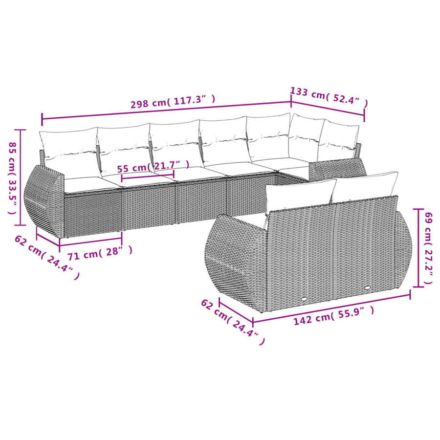 8-Delige Loungeset Met Kussens Poly Rattan Beige