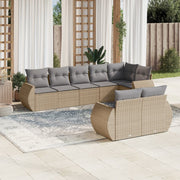 8-piece Lounge Set with Cushions Poly Rattan Beige