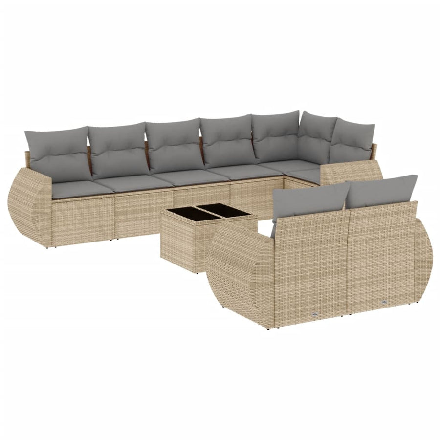 9-Delige Loungeset Met Kussens Poly Rattan Beige