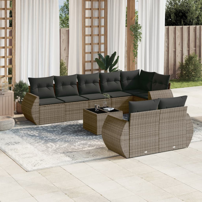 9-Delige Loungeset Met Kussens Poly Rattan Grijs