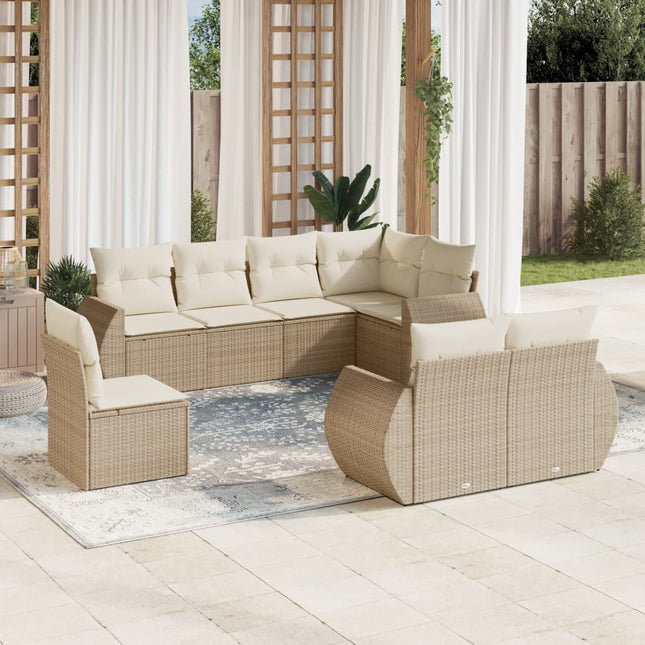 8-Delige Loungeset Met Kussens Poly Rattan Beige