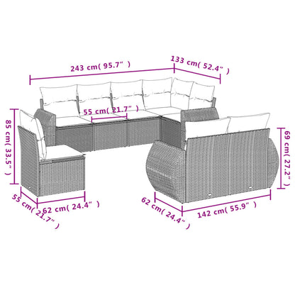 8-Delige Loungeset Met Kussens Poly Rattan Beige