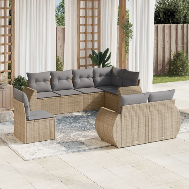 8-Delige Loungeset Met Kussens Poly Rattan Beige