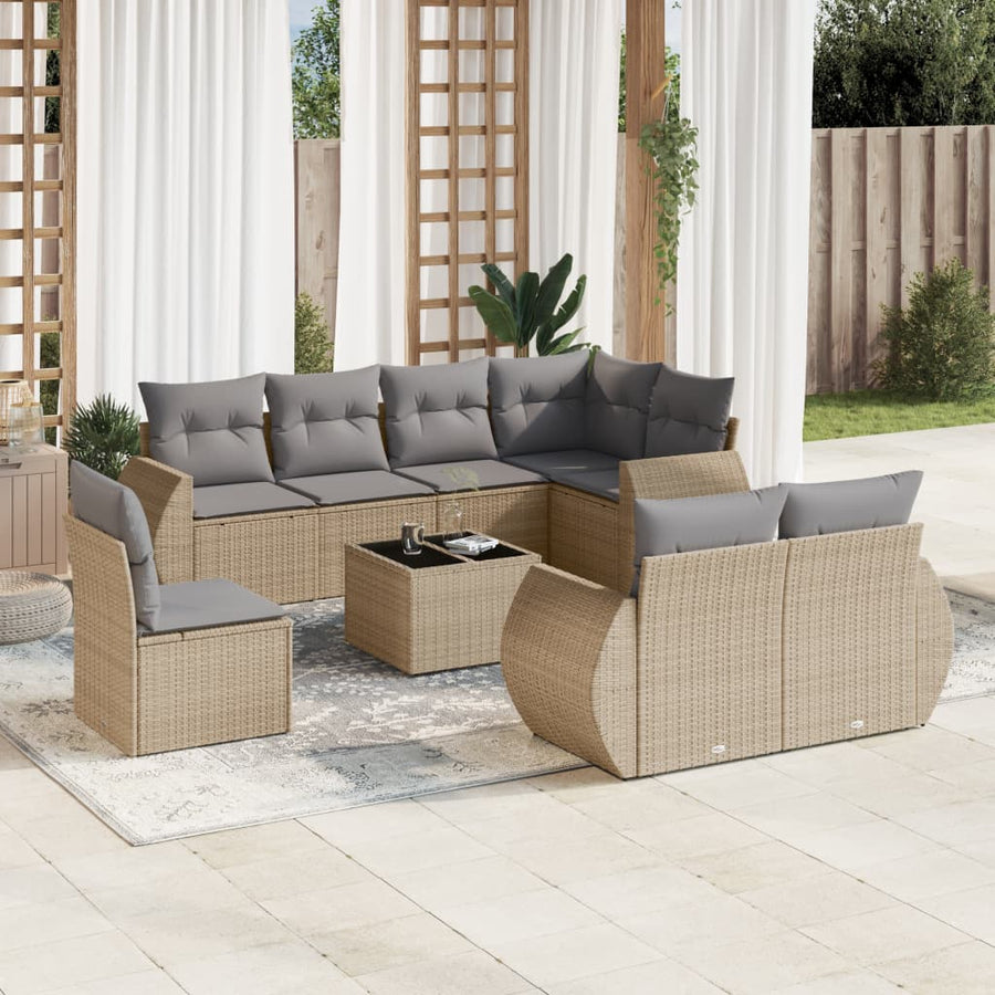 9-Delige Loungeset Met Kussens Poly Rattan Beige