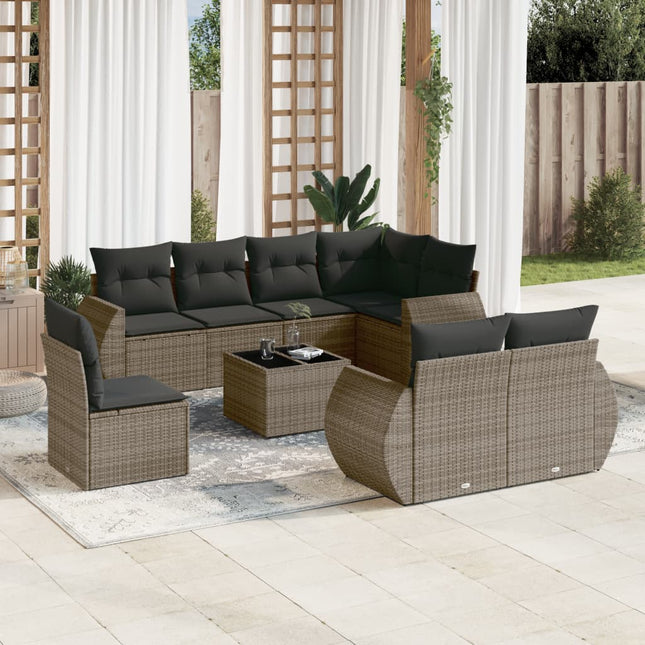 9-Delige Loungeset Met Kussens Poly Rattan Grijs