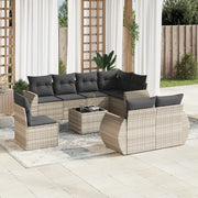 9-piece Lounge Set with Cushions Poly Rattan Light Grey
