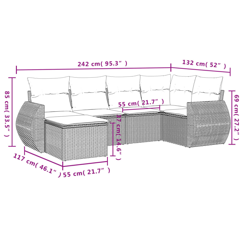6-Delige Loungeset Met Kussens Poly Rattan Zwart