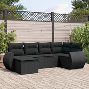 6-piece Lounge Set with cushions poly rattan black