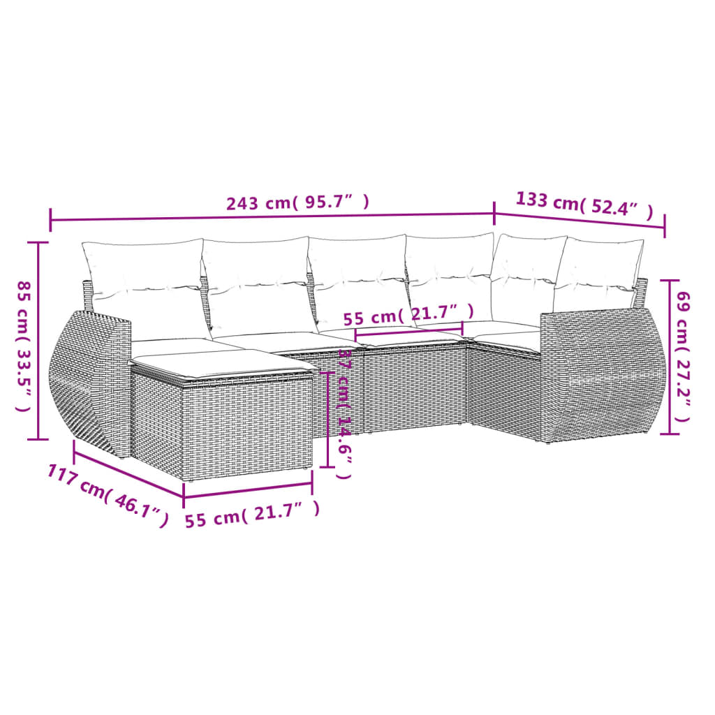 6-Delige Loungeset Met Kussens Poly Rattan Beige