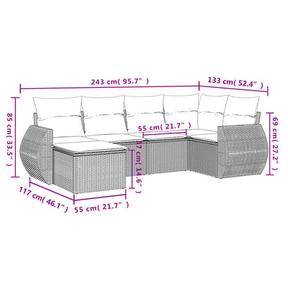 6-Delige Loungeset Met Kussens Poly Rattan Beige