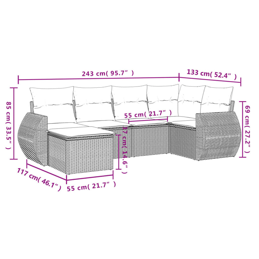 6-Delige Loungeset Met Kussens Poly Rattan Beige