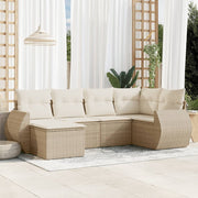 6-piece Lounge Set with cushions poly rattan beige