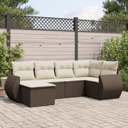 6-piece Lounge Set with Cushions Poly Rattan Brown