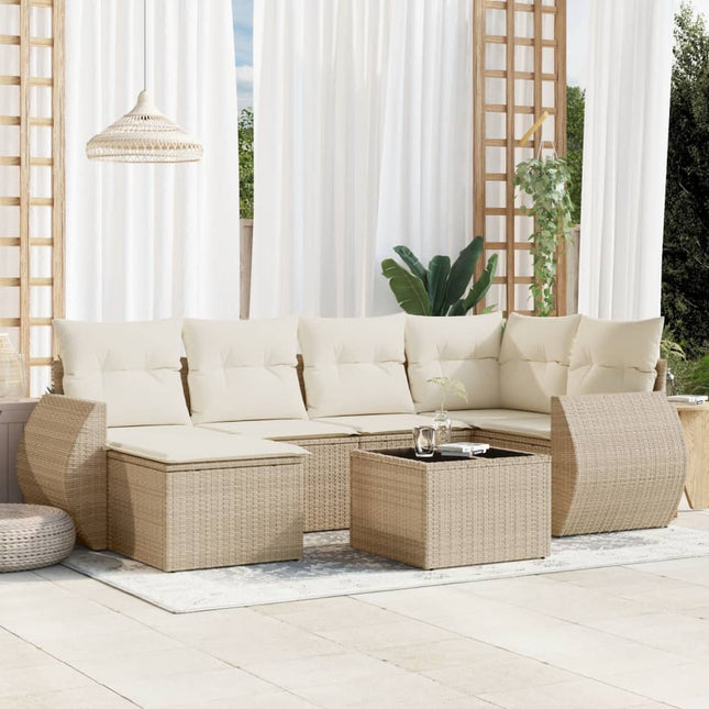 7-Delige Loungeset Met Kussens Poly Rattan Beige