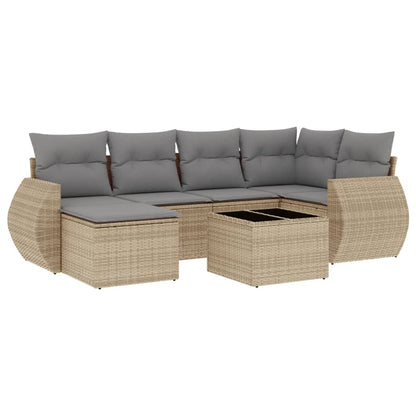 7-Delige Loungeset Met Kussens Poly Rattan Beige