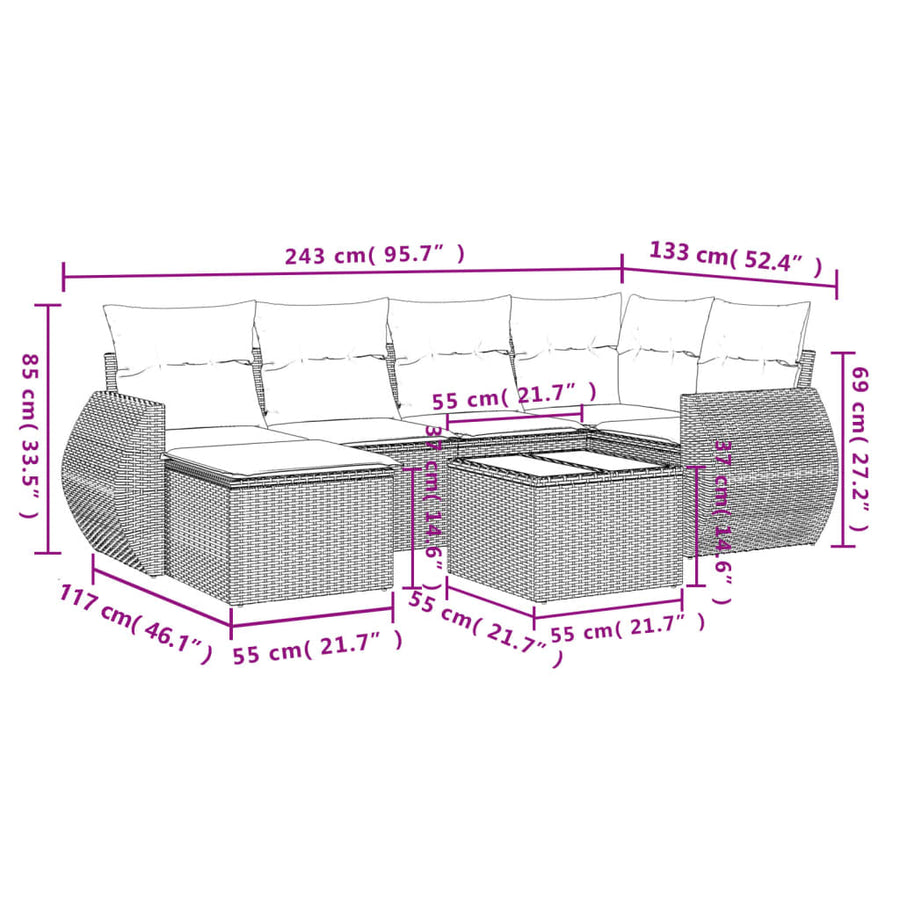 7-Delige Loungeset Met Kussens Poly Rattan Beige