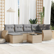 7-piece Loungeset with cushions poly rattan beige