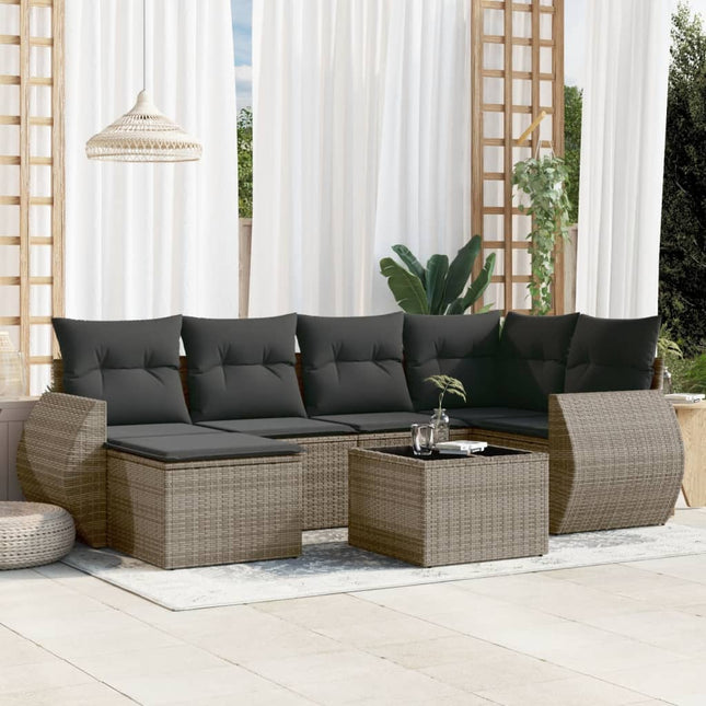 7-Delige Loungeset Met Kussens Poly Rattan Grijs