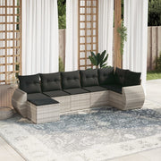 7-piece Lounge Set with cushions poly rattan light grey