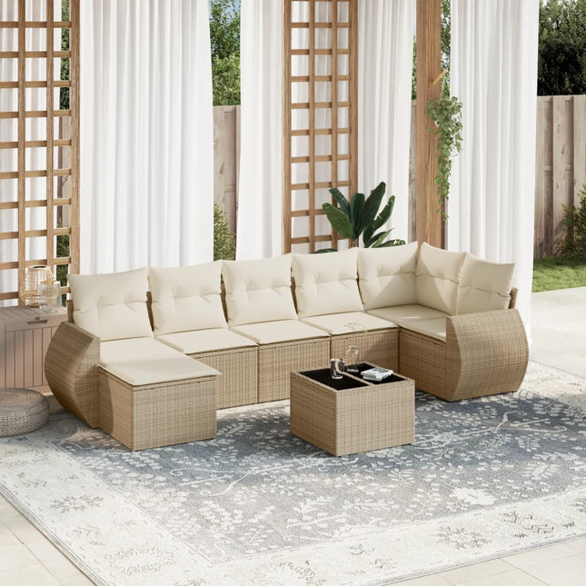 8-Delige Loungeset Met Kussens Poly Rattan Beige