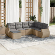 7-piece Loungeset with cushions poly rattan beige