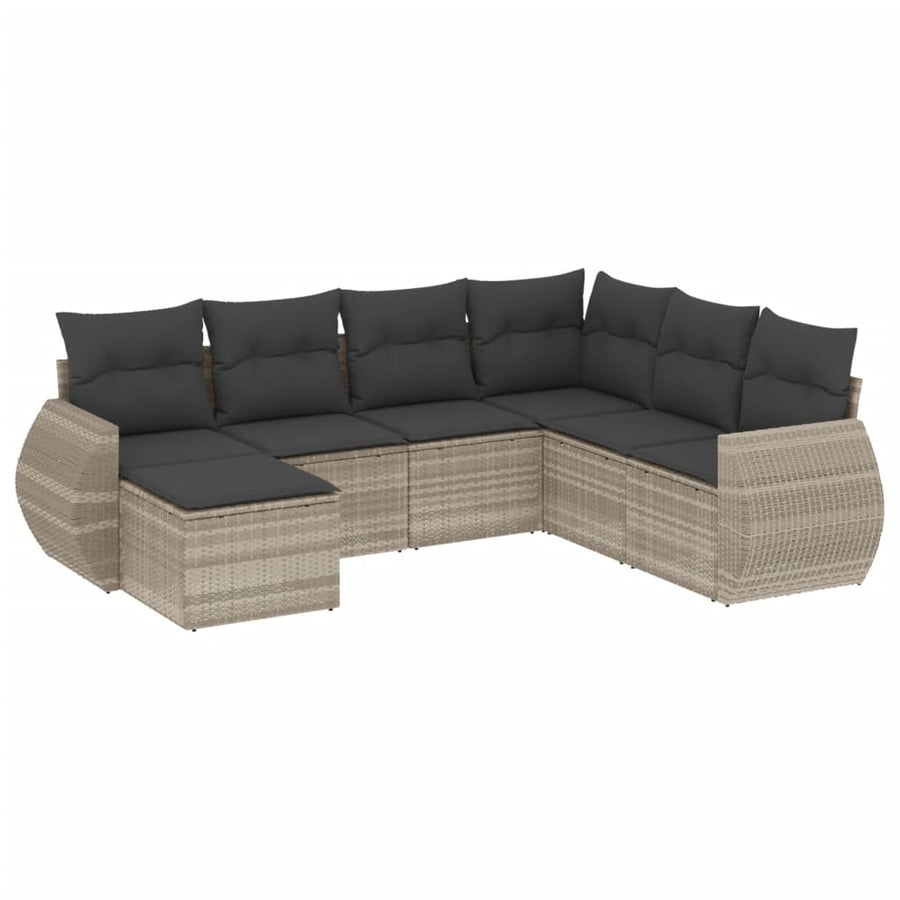7-delige Loungeset met kussens poly rattan lichtgrijs