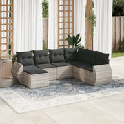7-piece Lounge Set with cushions poly rattan light grey